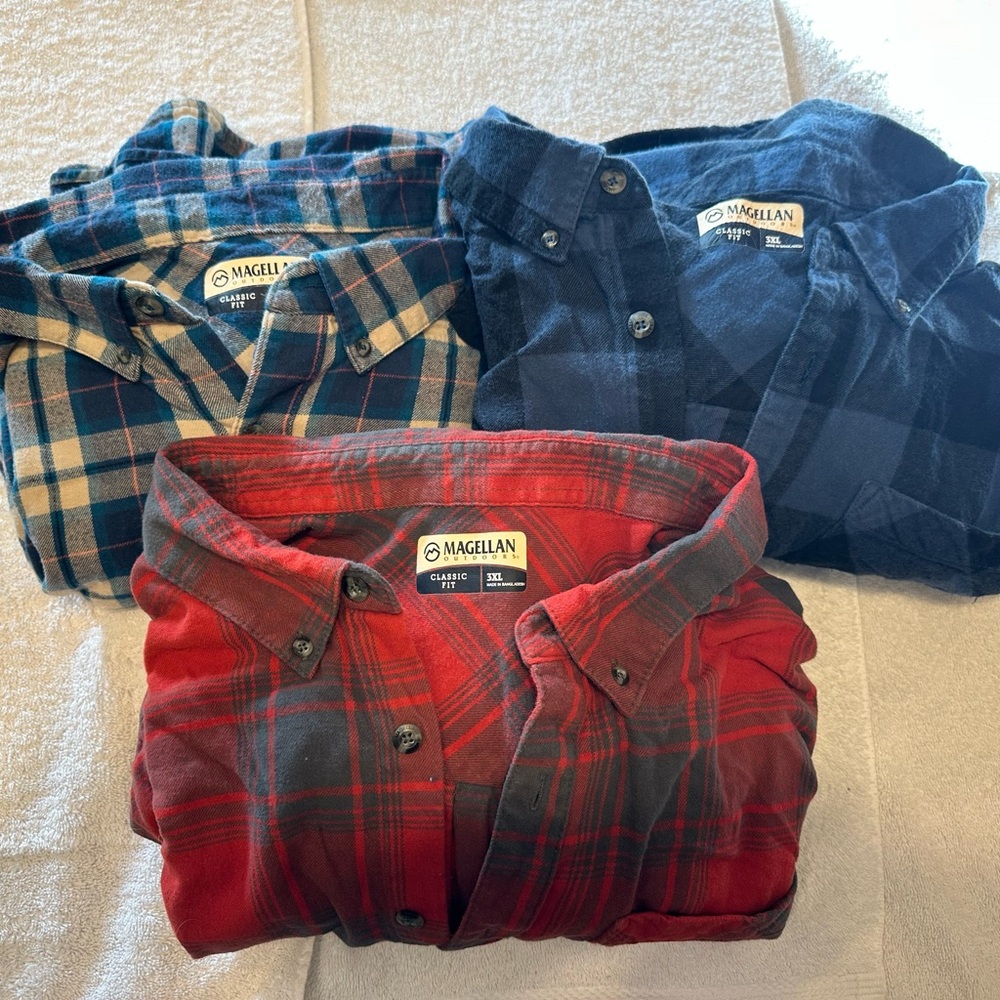 Magellan Outdoors Men's Plaid Flannel Shirts - 3 Shirt Bundle - 3XL